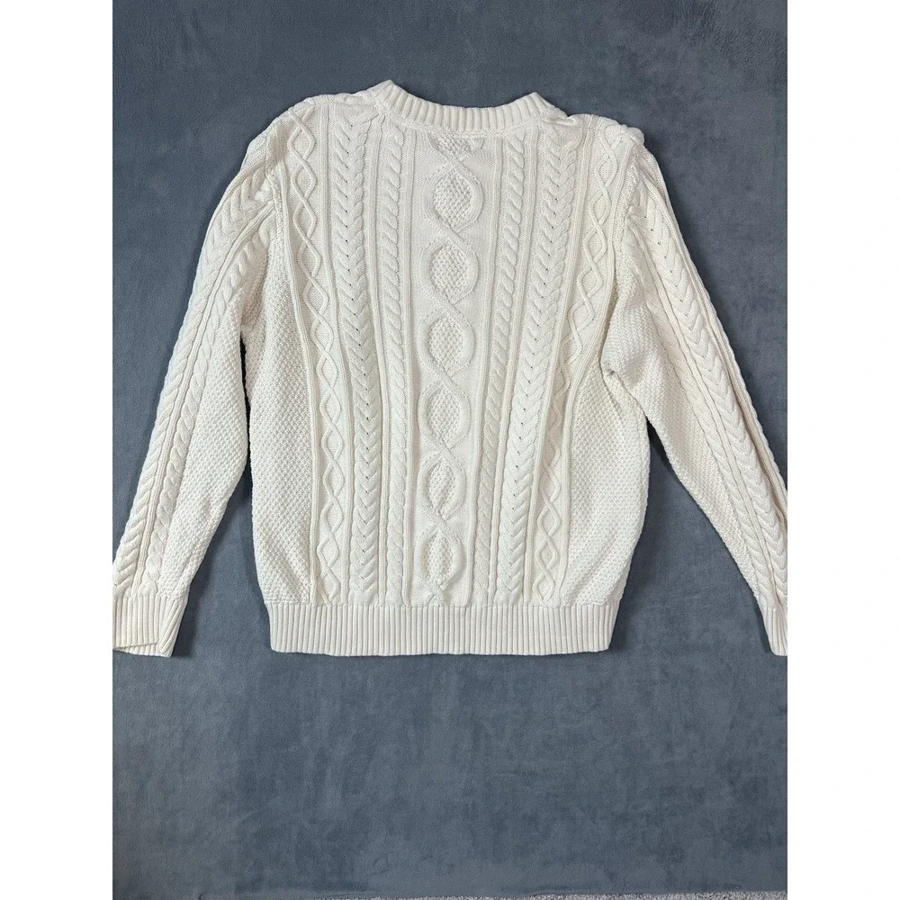 LL Bean Men's Heritage Organic Cotton Fisherman Sweater Cable Knit Sz‎ XL Cream